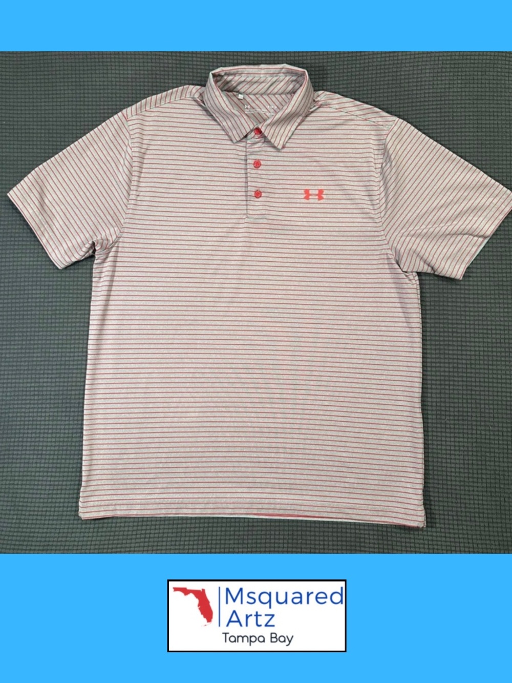 Under Armour HeatGear Polo Shirt Mens Large Gray Red Striped Performance Golf
